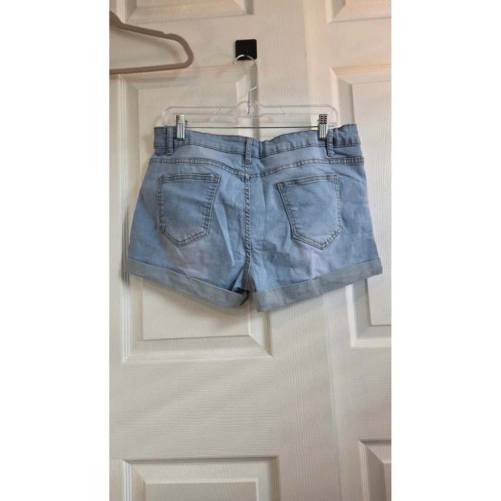 Womens High Waisted‎ Distressed Denim Shorts Light Wash Stretchy Cuffed Size 2XL